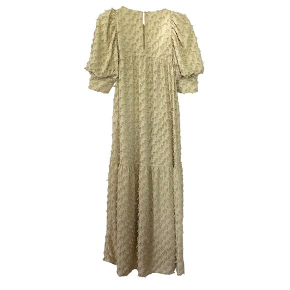 Zara Voluminous Yellow Textured Weave Puff Sleeve Midi Dress Size XS 2339/301 - Picture 7 of 15